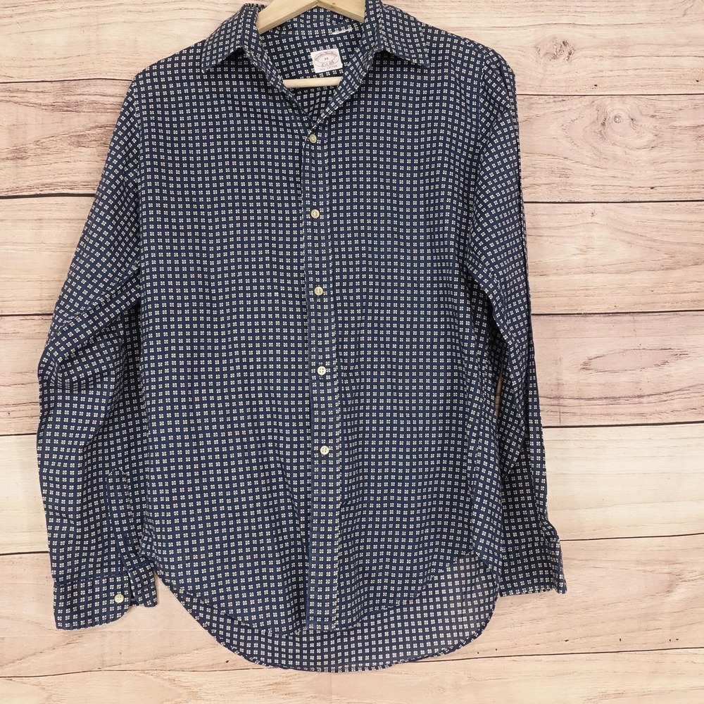 Brooks Brothers Button-Up Womens 14 Blue Floral Collared Long Sleeve Shirt Top